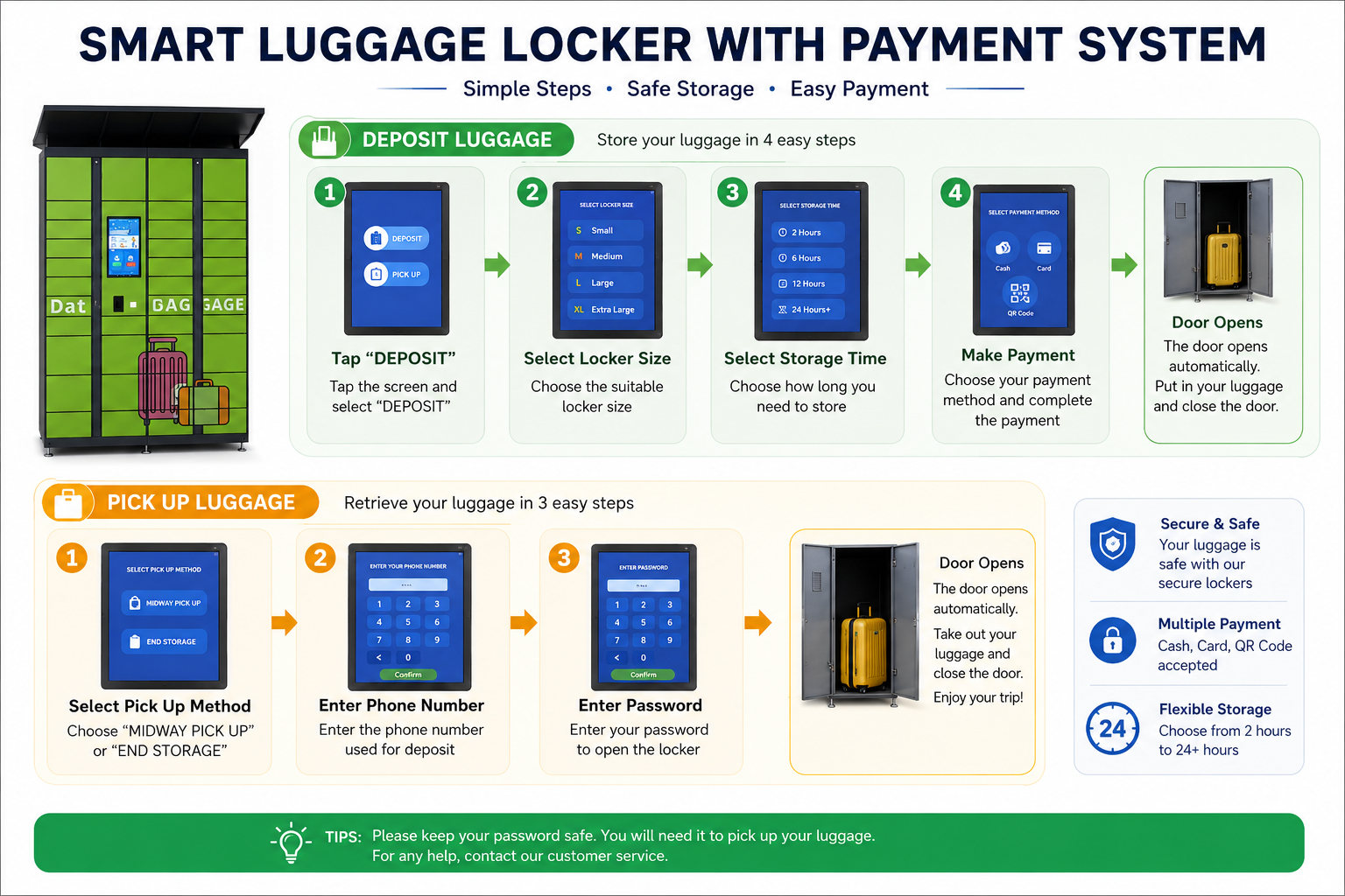 Smart luggage locker usage process
