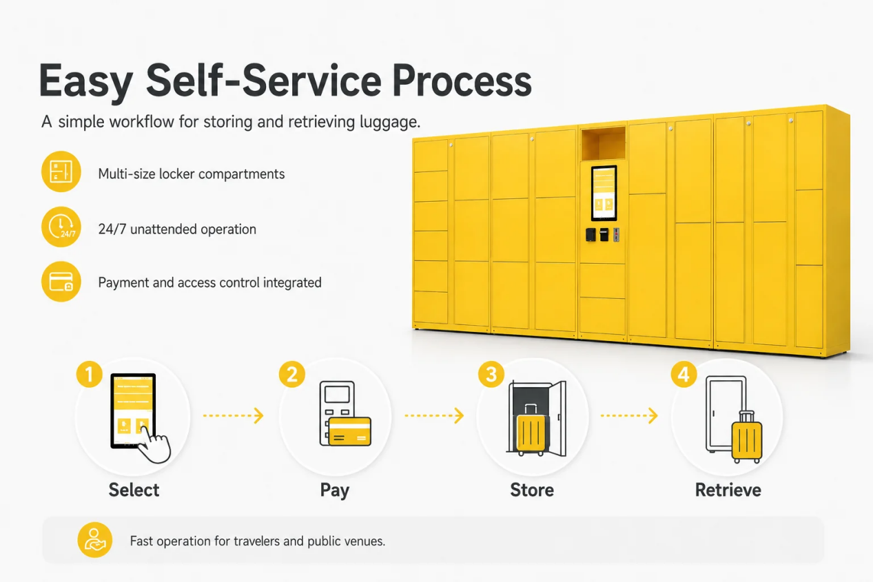 Easy self-service luggage storage process