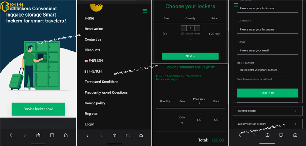 smart luggage locker booking website operation interface